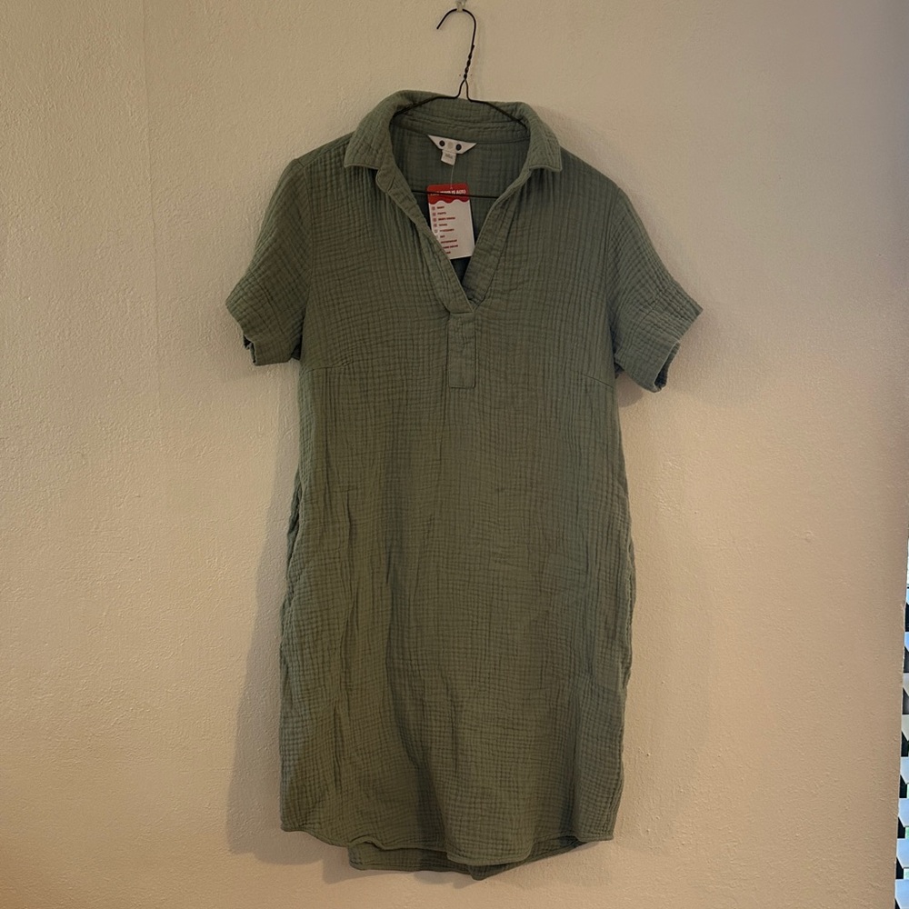 Relaxed Collared Sage Green Mini Dress